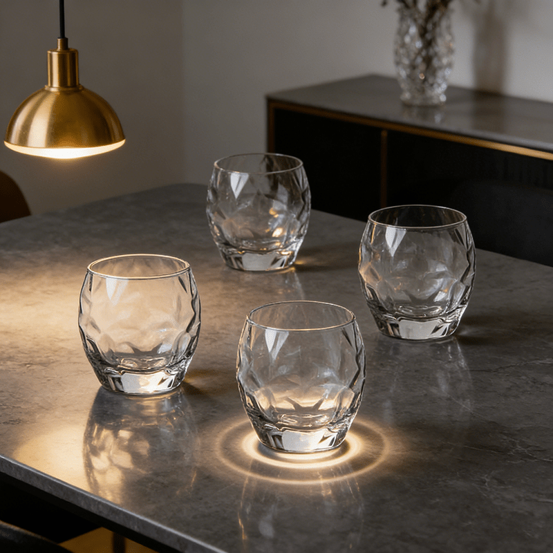 Set of 4 Stylish 11.83oz Transparent Glass Cups, Creatively Designed for Home Use As Milk Or Coffee Cups, Versatile Glassware