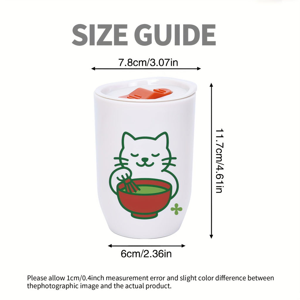 Single-Pack Water Cup, 12oz Plastic Eggshell Cup, White Cat Focused on Matcha Expression Water Cup, with Lid, Suitable for All Seasons, Plastic Material, Suitable for Office, Outdoor Sports, and Multiple Occasions, the Best Halloween and Christmas