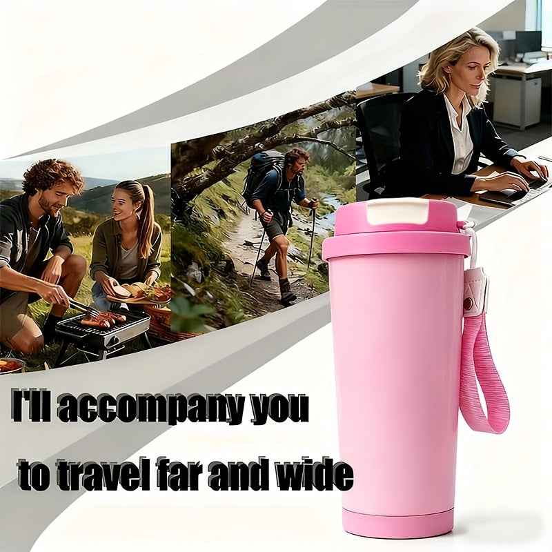 Portable Stainless Steel Coffee Mug, Keeps Hot Or Cold, 18Oz Capacity with And Straw, Suitable for Men And Women As A Handheld Water Bottle, Suitable for Gift Giving, Multifunctional, Durable, Unique