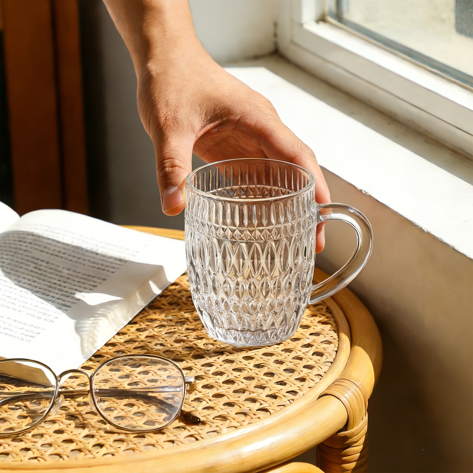 4pcs Aesthetic Textured Glass Coffee Mugs | Heat-Resistant, with Handle | Perfect for Latte, Cappuccino & Hot Chocolate | Reusable, Freezer Safe | Ideal for Home, Office, Daily Use & Couples Gift | Hand Wash Only