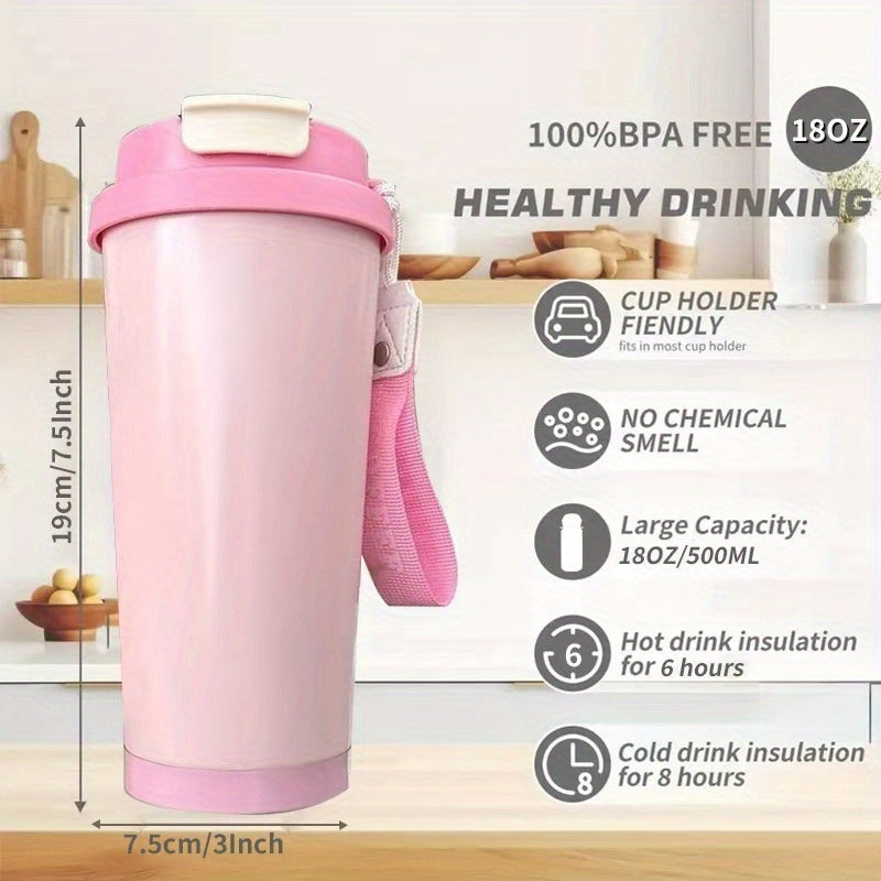 Portable Stainless Steel Coffee Mug, Keeps Hot Or Cold, 18Oz Capacity with And Straw, Suitable for Men And Women As A Handheld Water Bottle, Suitable for Gift Giving, Multifunctional, Durable, Unique