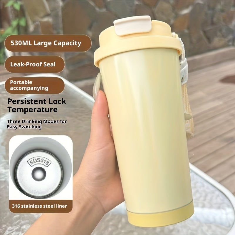 Portable Stainless Steel Coffee Mug, Keeps Hot Or Cold, 18Oz Capacity with And Straw, Suitable for Men And Women As A Handheld Water Bottle, Suitable for Gift Giving, Multifunctional, Durable, Unique