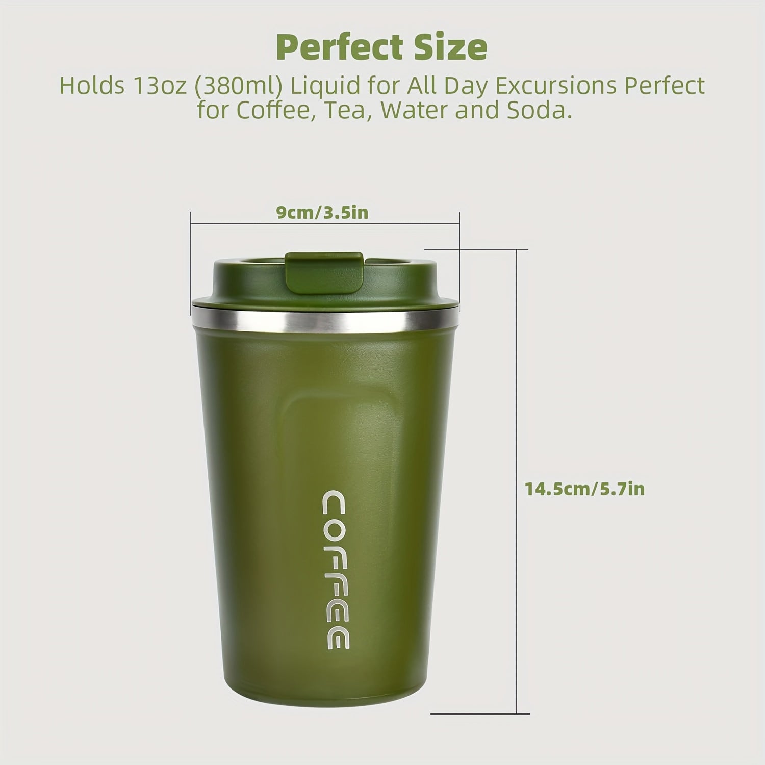 Stainless Insulated Travel Coffee Mug - Double-Wall Vacuum Insulated Bottle Cup with Locking Lid, Leak-Proof & Reusable Coffee Insulated Bottle for Hot\u002FCold Drinks, Portable Green Coffee Tumbler for Commute, Office, Camping (403 Grade, Hand Wash