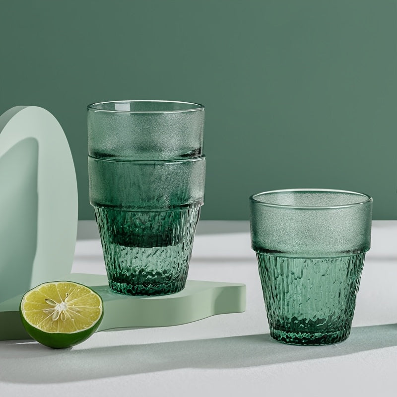 Creative Glacial Pattern Glass Cups | Retro Green, High Borosilicate Glass, Suitable for Iced Coffee, Juice, Milk, Tea, Whiskey, Smoothies, Cappuccino | Hand Wash Only, Reusable for Home, Kitchen, Restaurant, Bar