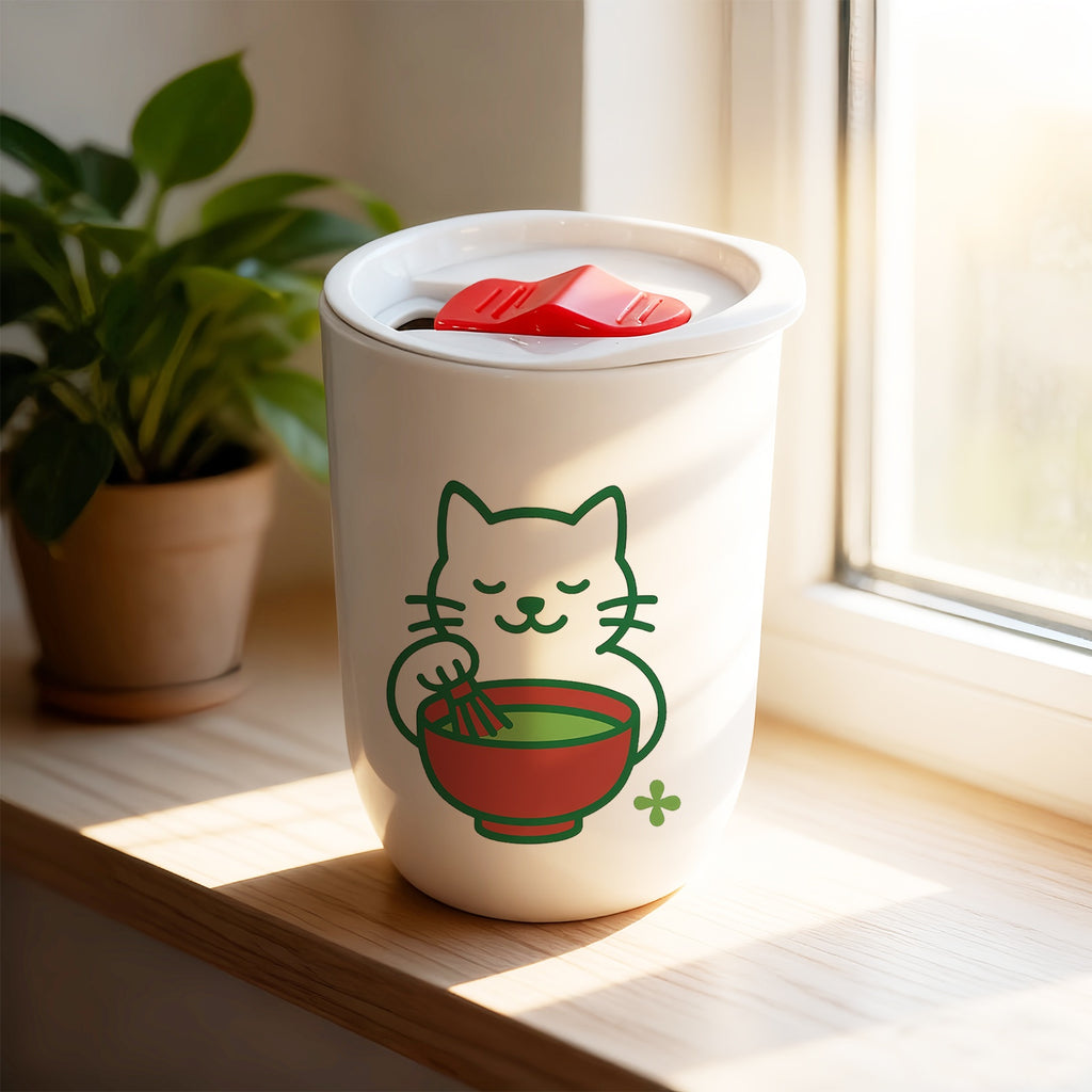 Single-Pack Water Cup, 12oz Plastic Eggshell Cup, White Cat Focused on Matcha Expression Water Cup, with Lid, Suitable for All Seasons, Plastic Material, Suitable for Office, Outdoor Sports, and Multiple Occasions, the Best Halloween and Christmas