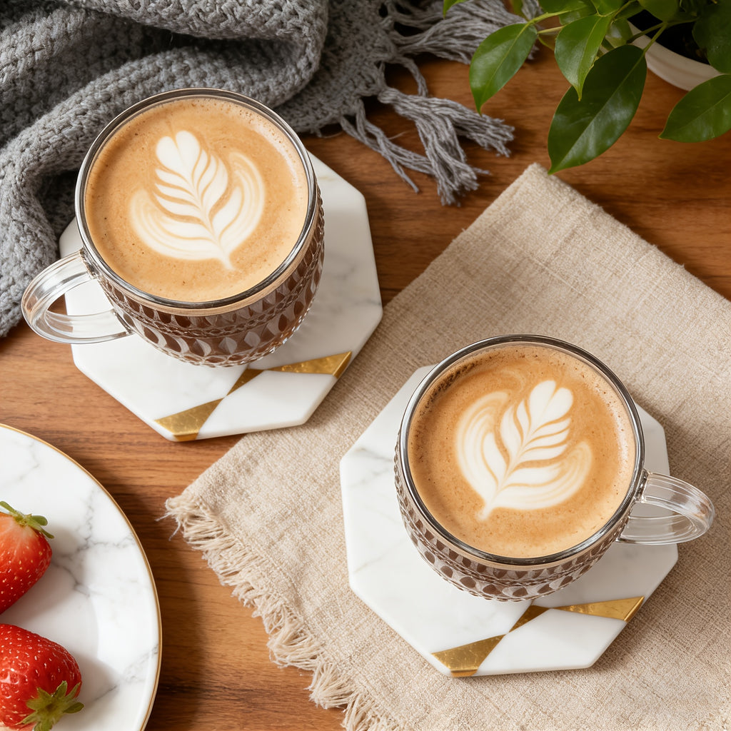 4pcs Aesthetic Textured Glass Coffee Mugs | Heat-Resistant, with Handle | Perfect for Latte, Cappuccino & Hot Chocolate | Reusable, Freezer Safe | Ideal for Home, Office, Daily Use & Couples Gift | Hand Wash Only