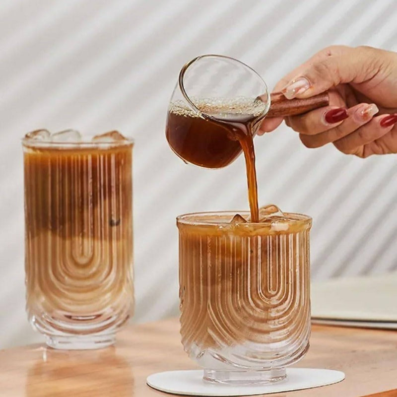 Striped U - Shaped Glass Cup iced Latte Coffee Glasses Beverage Glasses Tea Cup Simple Drinking Cups Beer Mug