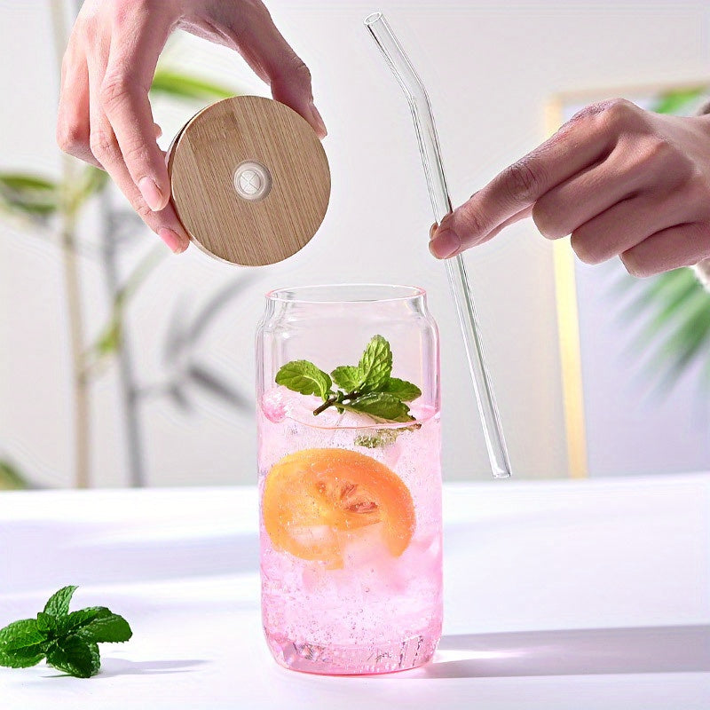 Set of 6 Glass Tumblers – 16.91oz Capacity Featuring Lids And Glass Straws – Perfect for Coffee, Tea, And Outdoor Use