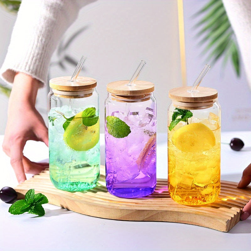 Set of 6 Glass Tumblers – 16.91oz Capacity Featuring Lids And Glass Straws – Perfect for Coffee, Tea, And Outdoor Use