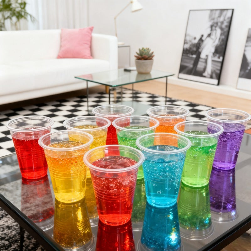 82pcs of 300M High-Quality Transparent Cups, Perfect for Festive Party Decorations. They Pair Well with Soda And Various Colored Drinks, Making Them Visually Appealing. Stackable for Space-Saving Storage, Ideal for Family Gatherings, Parties