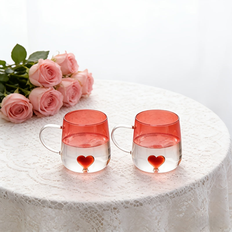 2pcs Red Gradient Mug Set with Rim & Built-In Heart Design - Suitable for Coffee, Juice, Milk, Sparkling Water Cups - Heat\u002FCold Resistant for Home, Restaurants, Bars - Valentine's Gift for, Daily Use (No Lip Contact)