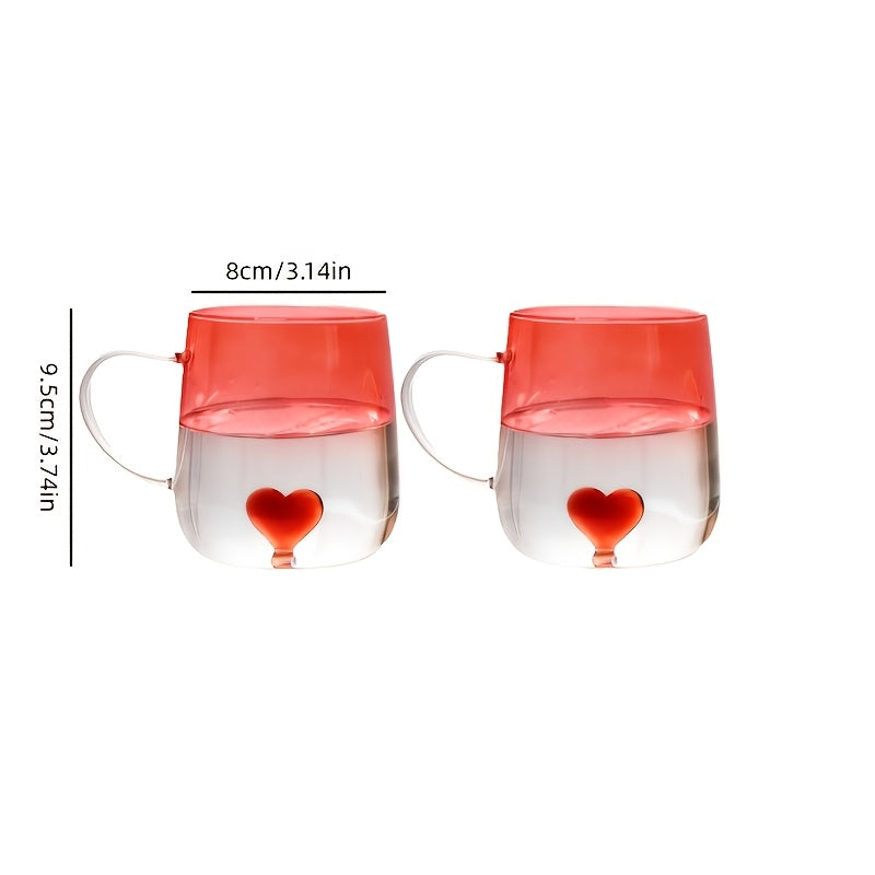 2pcs Red Gradient Mug Set with Rim & Built-In Heart Design - Suitable for Coffee, Juice, Milk, Sparkling Water Cups - Heat\u002FCold Resistant for Home, Restaurants, Bars - Valentine's Gift for, Daily Use (No Lip Contact)