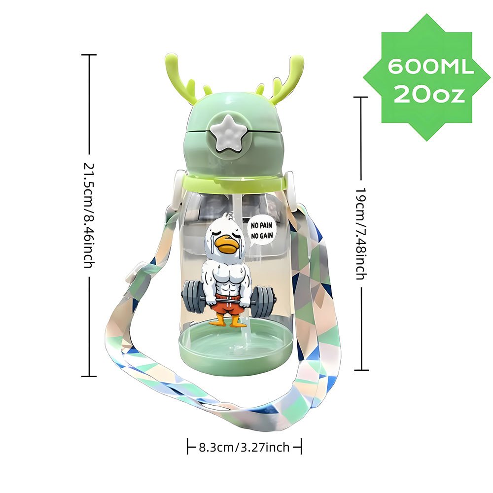 Christmas Thanksgiving 1pc, 20.29oz, Plastic Cup, Ducks Weeping in Fitness Designs, Antler Water Container, Plastic Bouncing Cup, Shoulder Strap, Water Bottle, Ideal for Outdoor Activities, Sports, Fitness, Cycling Water Container, Portable Straw Cup