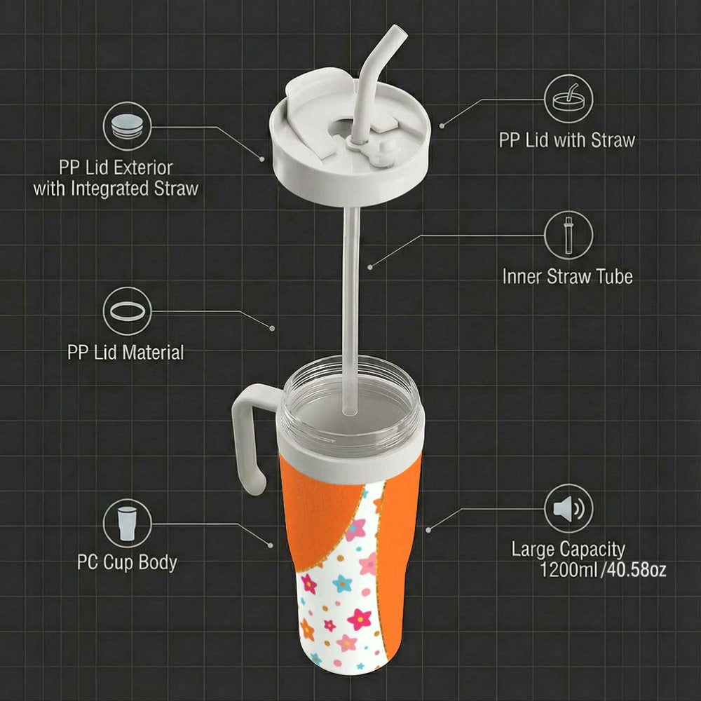 Vibrant Cartoon Star Design on a Plastic Cup for Beverages, Crafted from PC Material, Featuring an Impressive 1200Ml (40.58Oz) Capacity, Complete with a Lid And Straw. This Portable Travel Mug Is Suitable for Both Hot And Cold Drinks