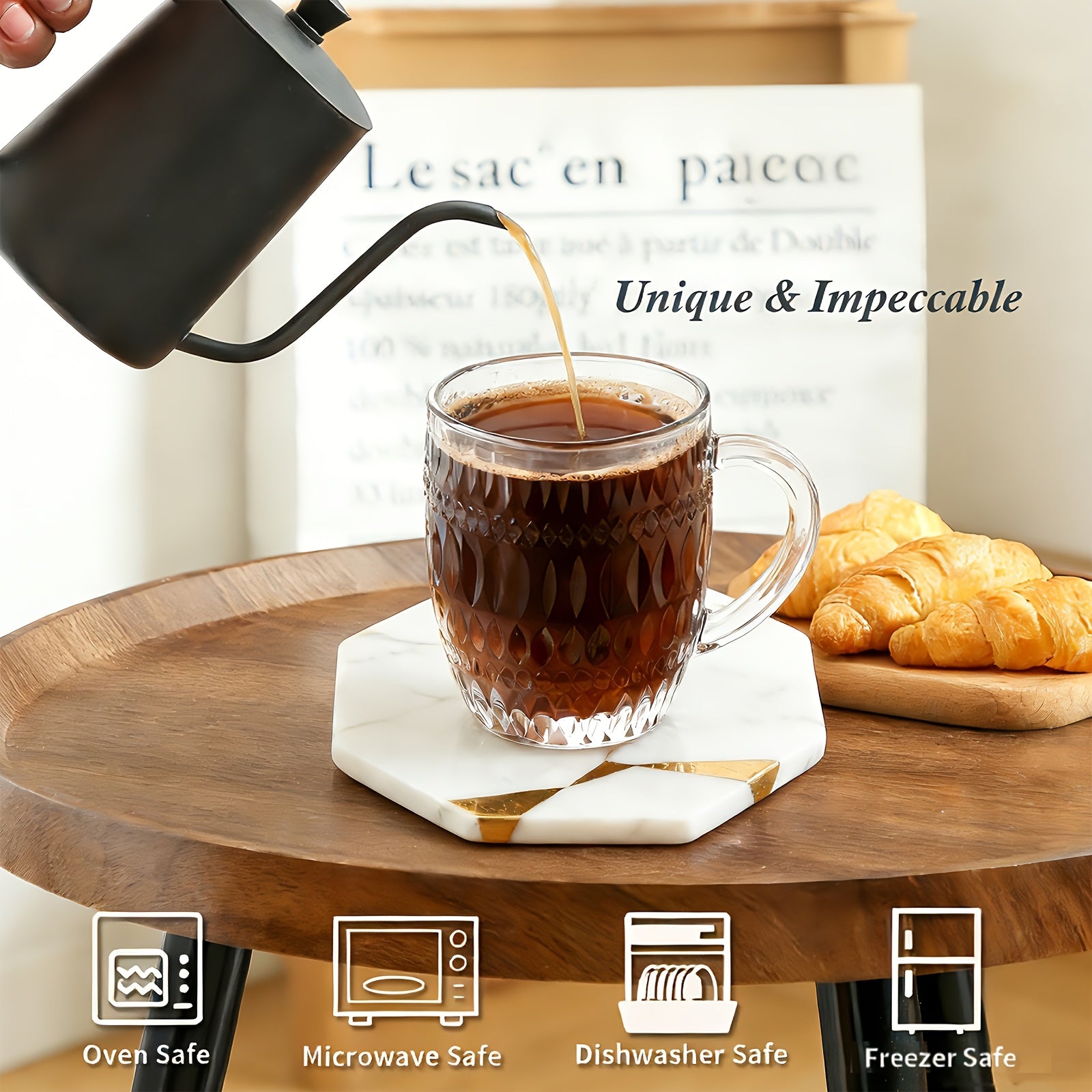 4pcs Aesthetic Textured Glass Coffee Mugs | Heat-Resistant, with Handle | Perfect for Latte, Cappuccino & Hot Chocolate | Reusable, Freezer Safe | Ideal for Home, Office, Daily Use & Couples Gift | Hand Wash Only