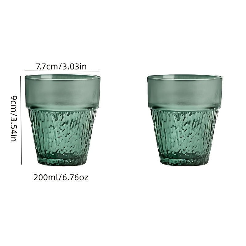 Creative Glacial Pattern Glass Cups | Retro Green, High Borosilicate Glass, Suitable for Iced Coffee, Juice, Milk, Tea, Whiskey, Smoothies, Cappuccino | Hand Wash Only, Reusable for Home, Kitchen, Restaurant, Bar