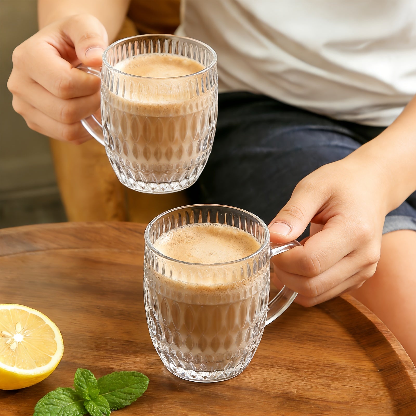 4pcs Aesthetic Textured Glass Coffee Mugs | Heat-Resistant, with Handle | Perfect for Latte, Cappuccino & Hot Chocolate | Reusable, Freezer Safe | Ideal for Home, Office, Daily Use & Couples Gift | Hand Wash Only