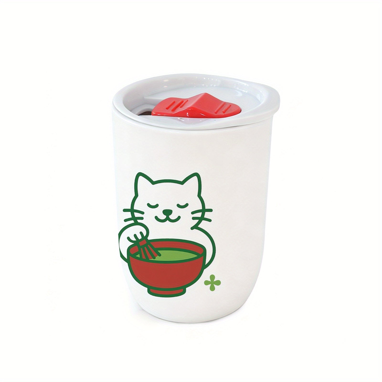 Single-Pack Water Cup, 12oz Plastic Eggshell Cup, White Cat Focused on Matcha Expression Water Cup, with Lid, Suitable for All Seasons, Plastic Material, Suitable for Office, Outdoor Sports, and Multiple Occasions, the Best Halloween and Christmas
