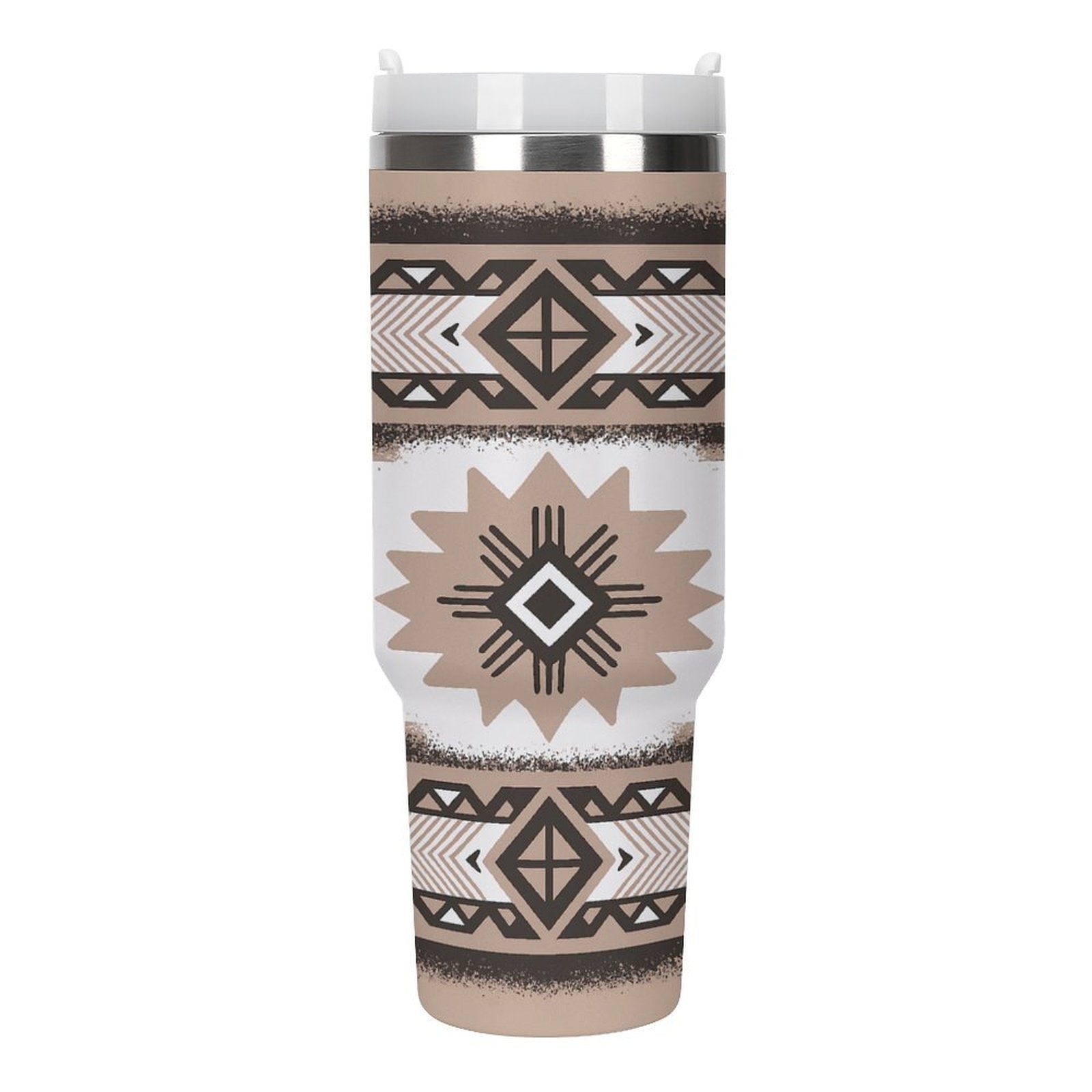 Native Pattern Design Designed 40oz Cup with Straw Stainless Steel Tumbler with Handle, Fashionable Insulated Tumbler Water Bottle, 40oz Large Cup Mug Coffee Travel Mug Car Cup for Gift Home Car Outdoor Travel Fitness Gym Office