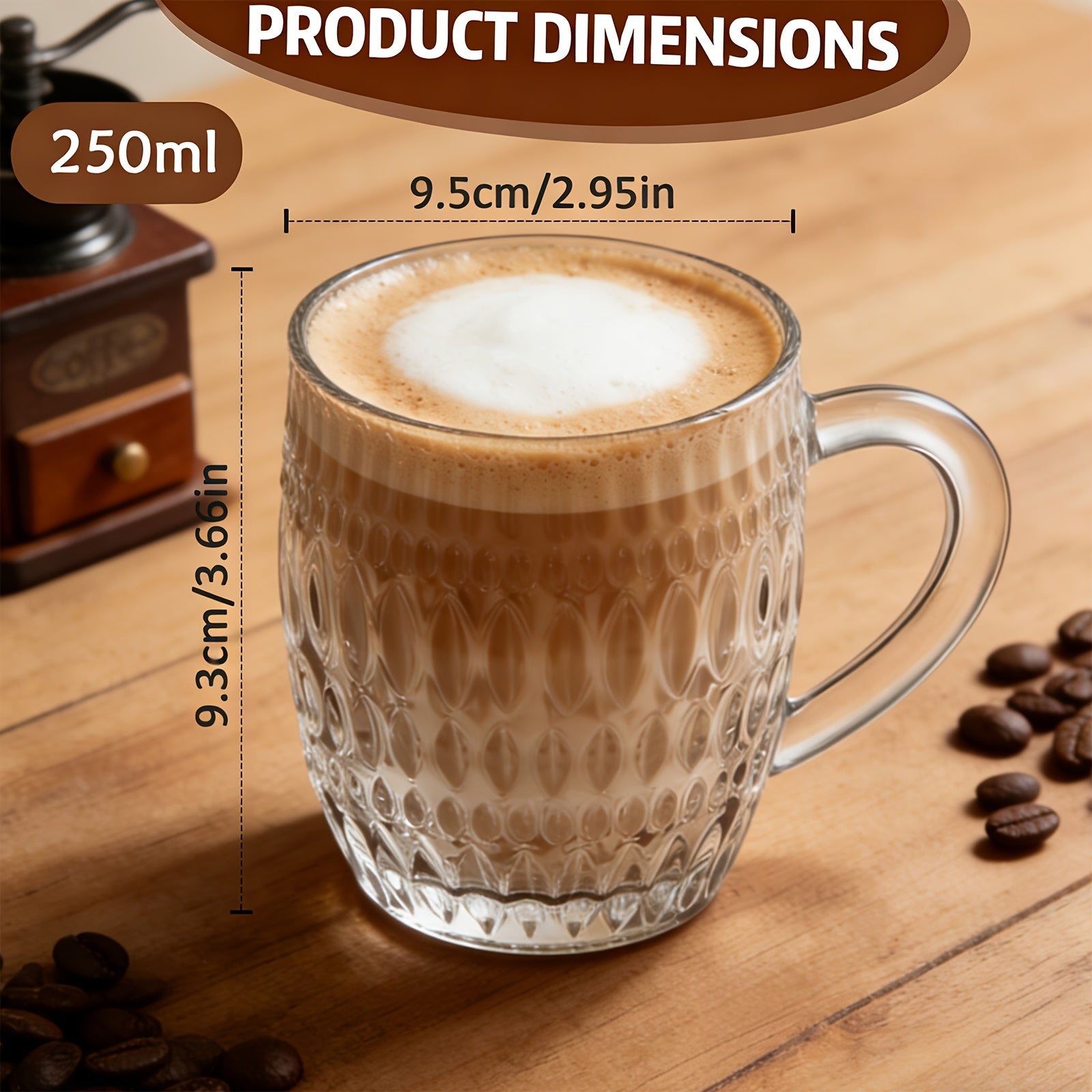 4pcs Aesthetic Textured Glass Coffee Mugs | Heat-Resistant, with Handle | Perfect for Latte, Cappuccino & Hot Chocolate | Reusable, Freezer Safe | Ideal for Home, Office, Daily Use & Couples Gift | Hand Wash Only