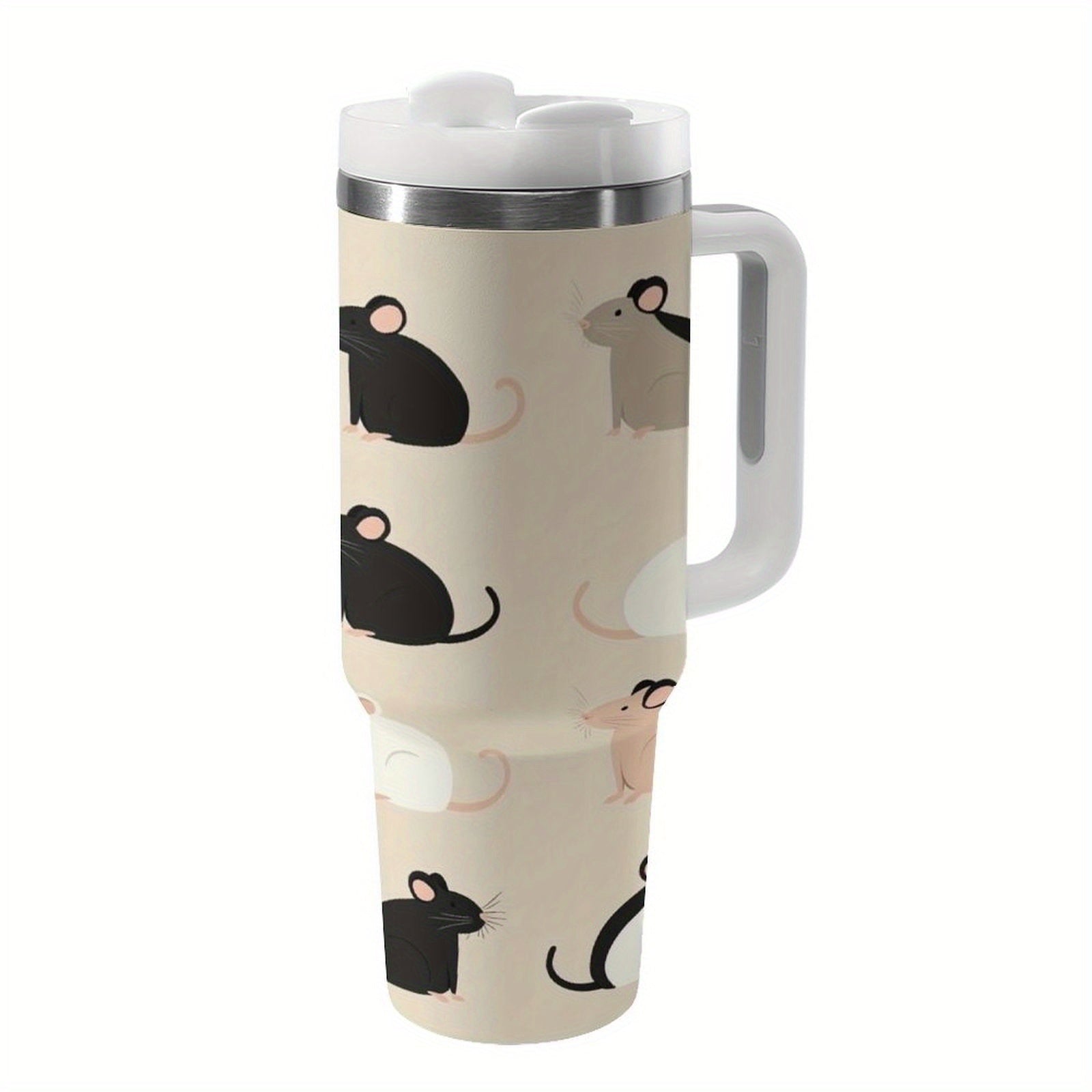 Rats And Mice Collection Themed 40oz Cup with Straw Stainless Steel Tumbler with Handle, Trendy High-quality Insulated Tumbler Water Bottle, 40oz Large Cup Mug Coffee Travel Mug Car Cup for Gift Home Car Outdoor Travel Fitness Gym Office