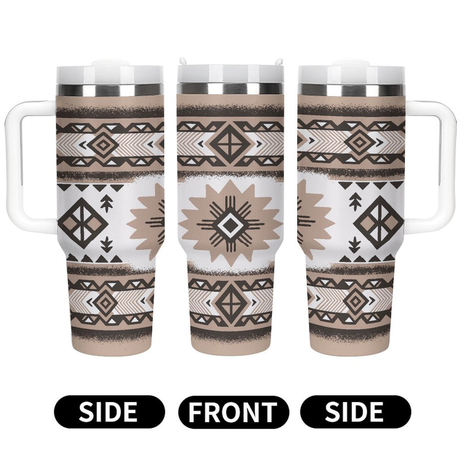 Native Pattern Design Designed 40oz Cup with Straw Stainless Steel Tumbler with Handle, Fashionable Insulated Tumbler Water Bottle, 40oz Large Cup Mug Coffee Travel Mug Car Cup for Gift Home Car Outdoor Travel Fitness Gym Office