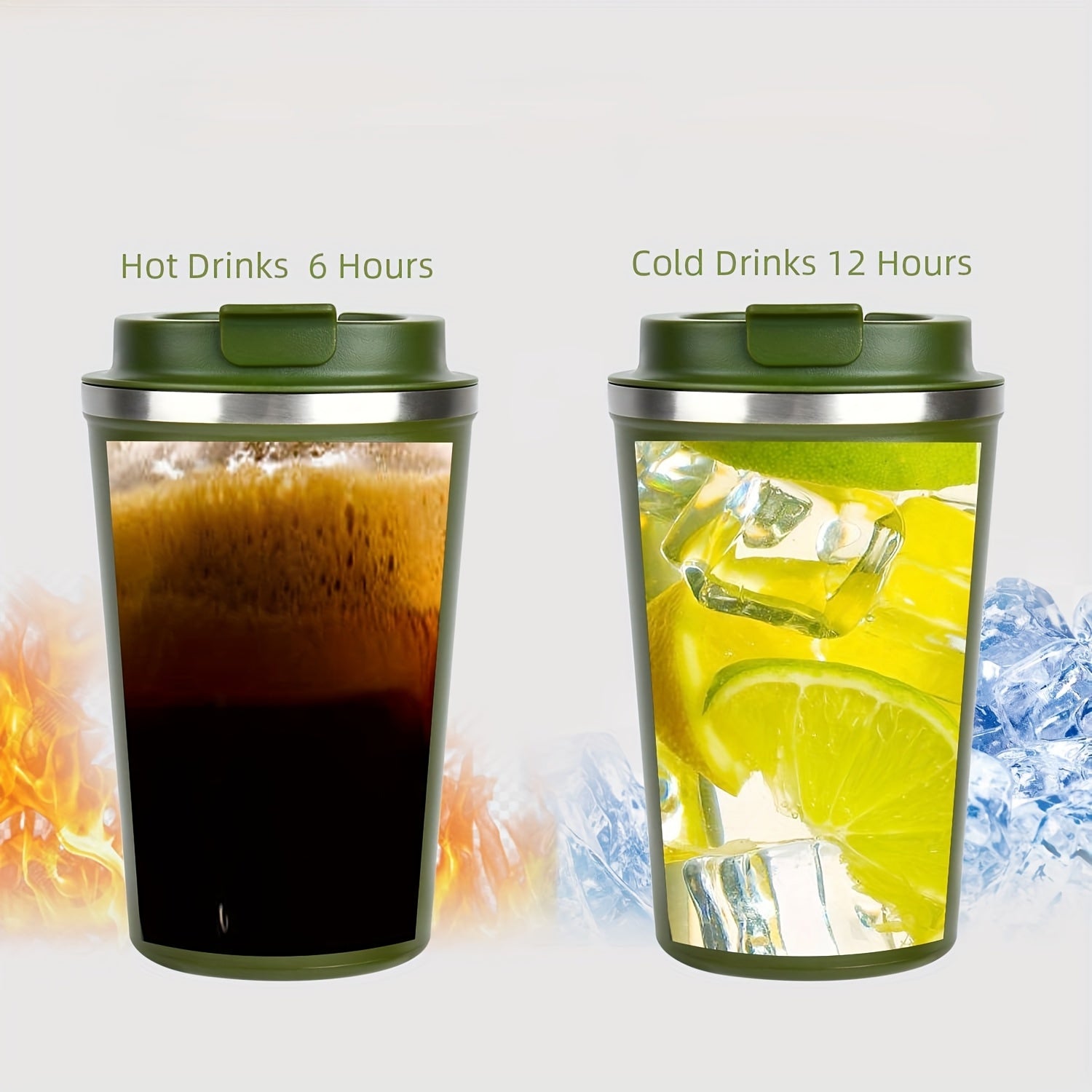 Stainless Insulated Travel Coffee Mug - Double-Wall Vacuum Insulated Bottle Cup with Locking Lid, Leak-Proof & Reusable Coffee Insulated Bottle for Hot\u002FCold Drinks, Portable Green Coffee Tumbler for Commute, Office, Camping (403 Grade, Hand Wash