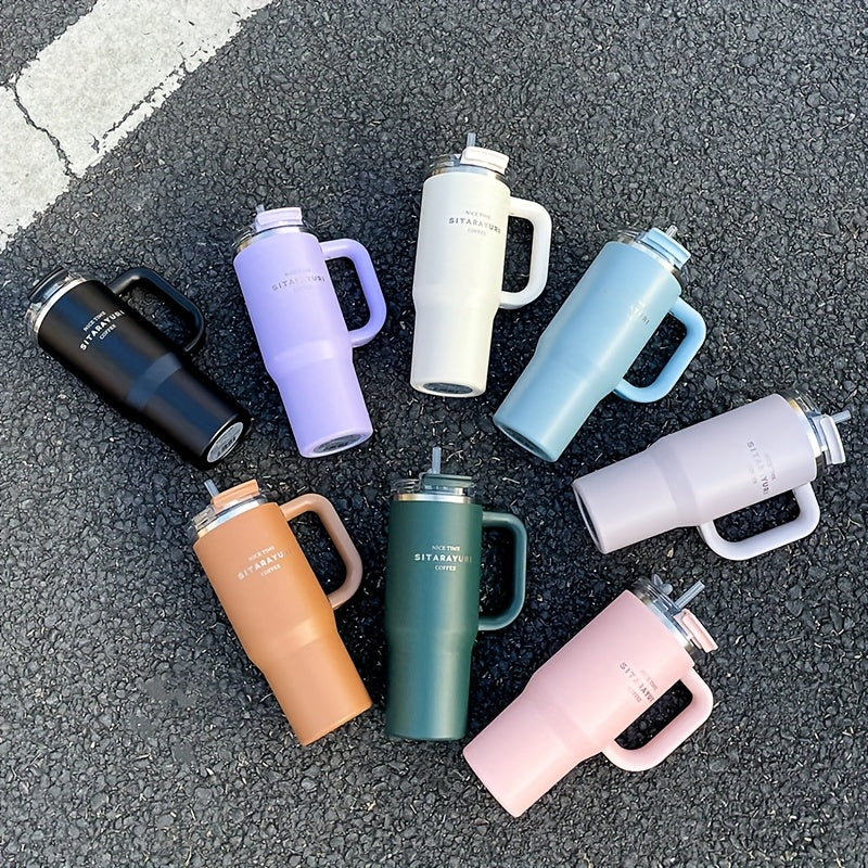 Multicolor Stainless Steel Insulated Tumbler 900ml with Straw and Handle, Leakproof, Ideal for Outdoor Camping and Sports