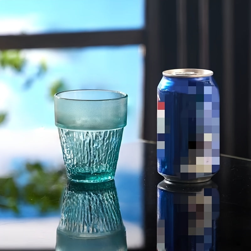 Creative Glacial Pattern Glass Cups | Retro Green, High Borosilicate Glass, Suitable for Iced Coffee, Juice, Milk, Tea, Whiskey, Smoothies, Cappuccino | Hand Wash Only, Reusable for Home, Kitchen, Restaurant, Bar