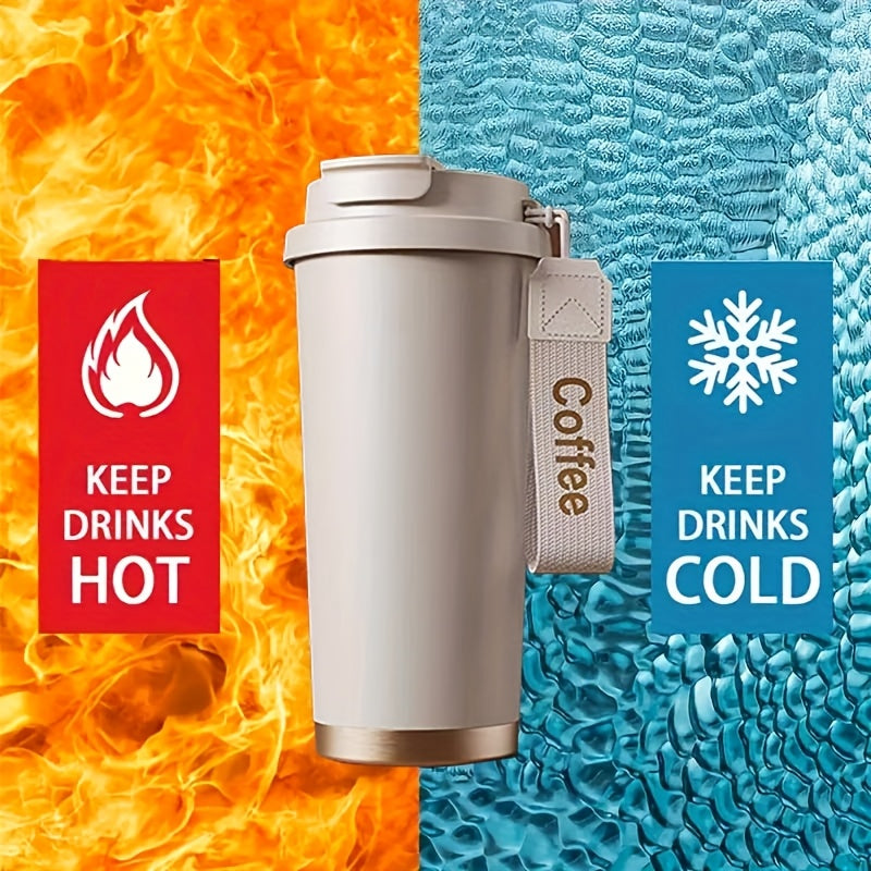 Portable Stainless Steel Coffee Mug, Keeps Hot Or Cold, 18Oz Capacity with And Straw, Suitable for Men And Women As A Handheld Water Bottle, Suitable for Gift Giving, Multifunctional, Durable, Unique