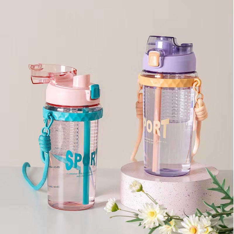 Large Capacity Sports Water Cup | Summer Flower Tea Cup, High Temperature Resistant, Straw, Portable, Space Cup, Plastic, Lightweight