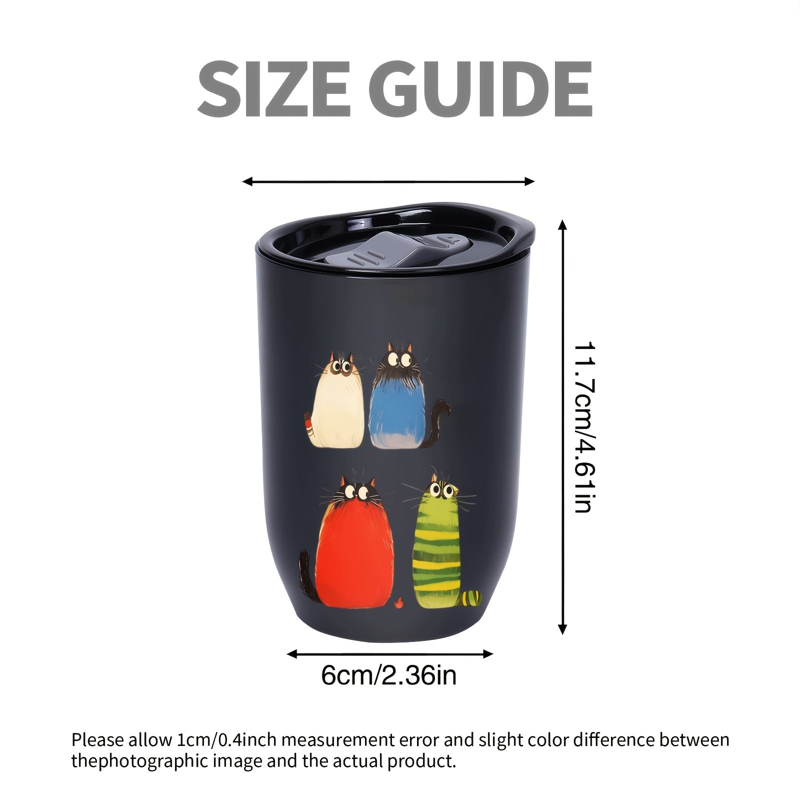 A Set of 1 Portable Water Cup, Coffee Cup, And Warm Water Cup, Featuring a Colorful Design of Four Cats on a Plastic Egg Shell Cup with a Lid, Leak-Proof, Suitable for Travel, Office, Gifts for Girlfriend, Boyfriend, Friends, Company Rewards