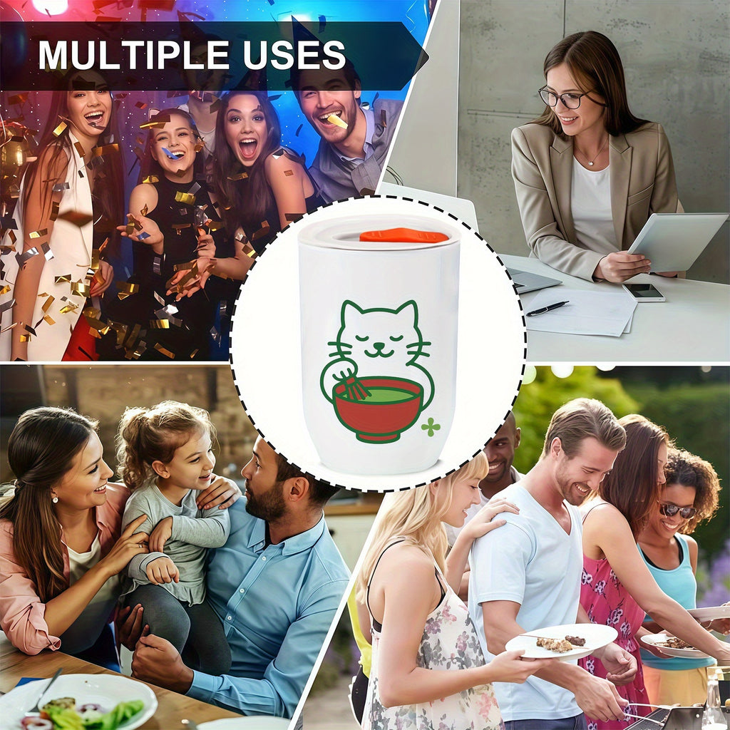 Single-Pack Water Cup, 12oz Plastic Eggshell Cup, White Cat Focused on Matcha Expression Water Cup, with Lid, Suitable for All Seasons, Plastic Material, Suitable for Office, Outdoor Sports, and Multiple Occasions, the Best Halloween and Christmas