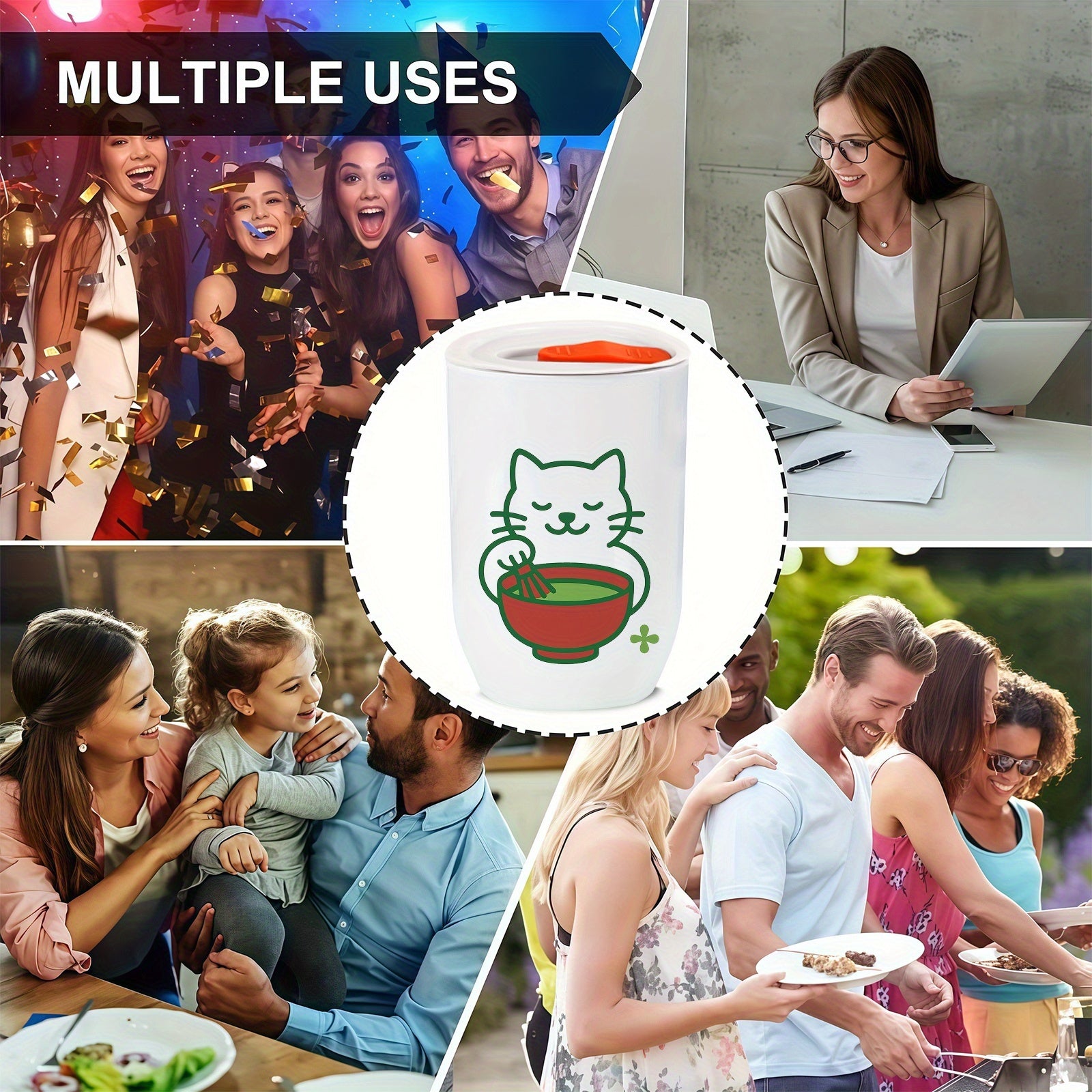 Single-Pack Water Cup, 12oz Plastic Eggshell Cup, White Cat Focused on Matcha Expression Water Cup, with Lid, Suitable for All Seasons, Plastic Material, Suitable for Office, Outdoor Sports, and Multiple Occasions, the Best Halloween and Christmas