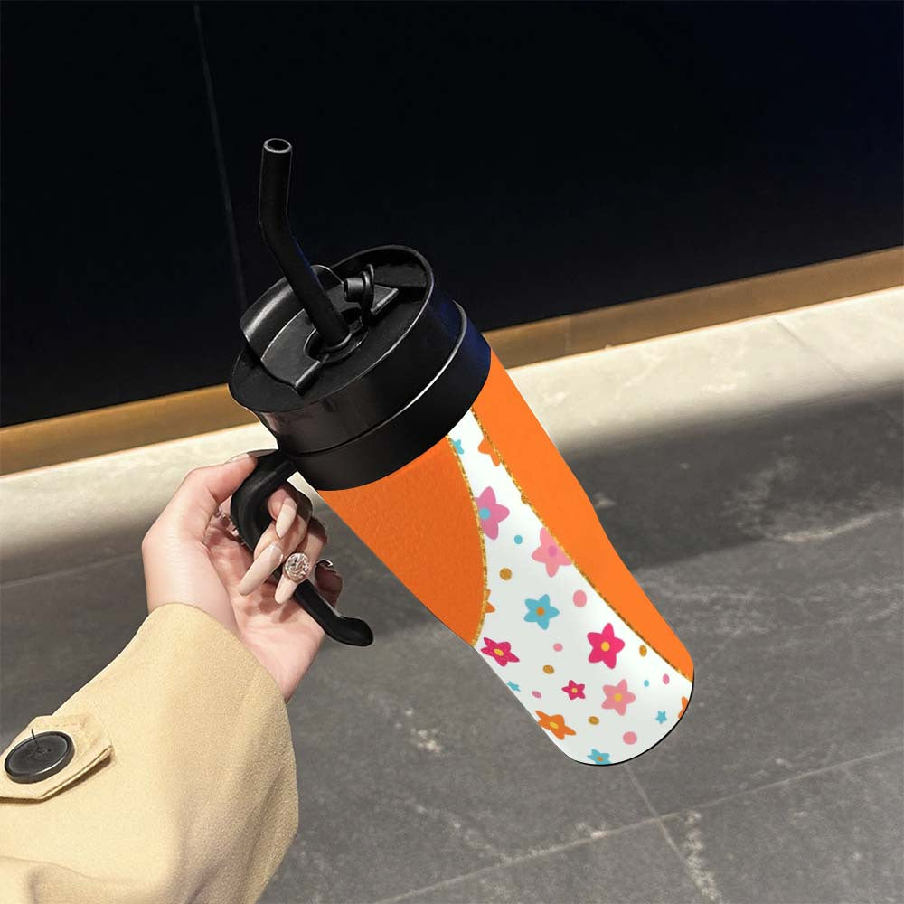 Vibrant Cartoon Star Design on a Plastic Cup for Beverages, Crafted from PC Material, Featuring an Impressive 1200Ml (40.58Oz) Capacity, Complete with a Lid And Straw. This Portable Travel Mug Is Suitable for Both Hot And Cold Drinks