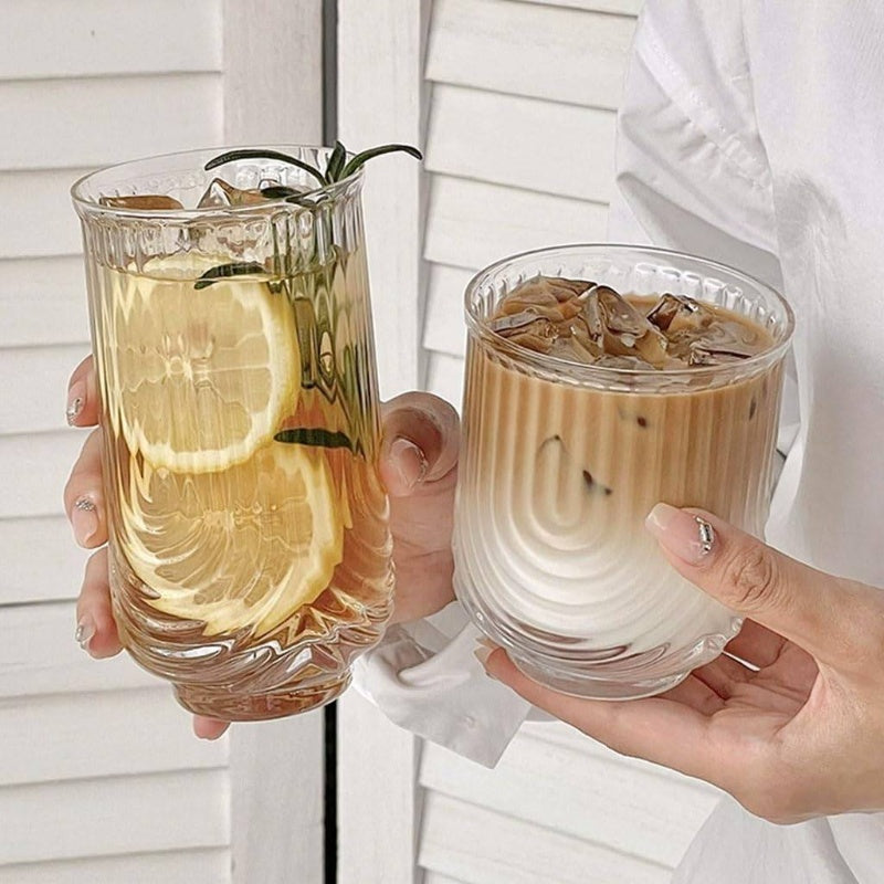 Striped U - Shaped Glass Cup iced Latte Coffee Glasses Beverage Glasses Tea Cup Simple Drinking Cups Beer Mug