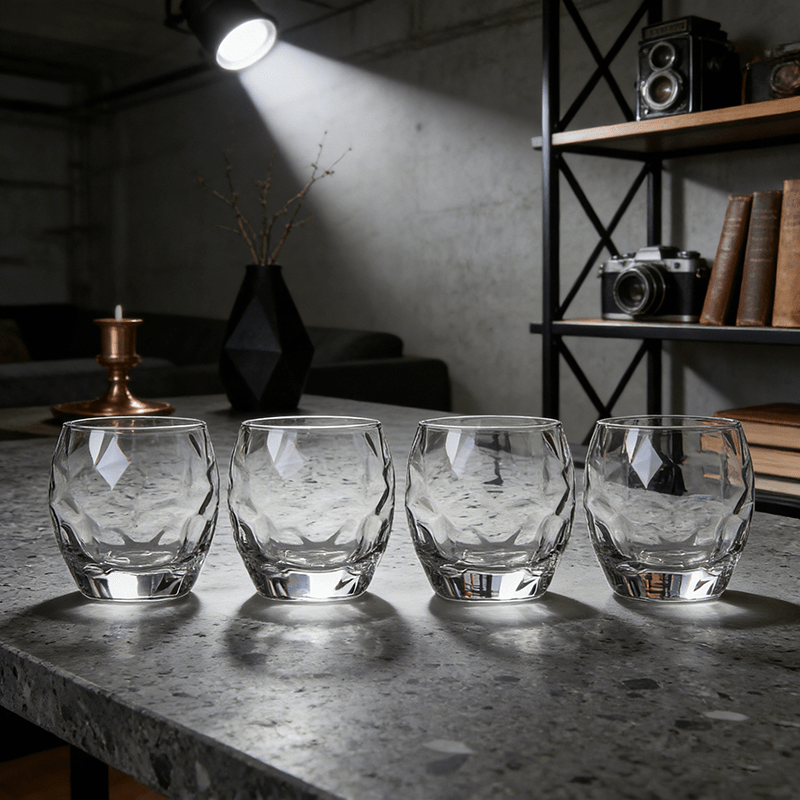 Set of 4 Stylish 11.83oz Transparent Glass Cups, Creatively Designed for Home Use As Milk Or Coffee Cups, Versatile Glassware