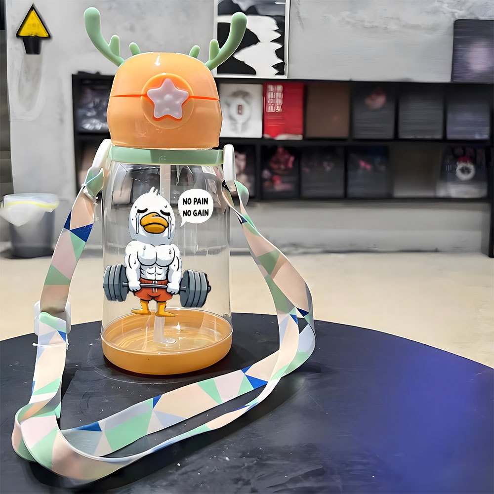 Christmas Thanksgiving 1pc, 20.29oz, Plastic Cup, Ducks Weeping in Fitness Designs, Antler Water Container, Plastic Bouncing Cup, Shoulder Strap, Water Bottle, Ideal for Outdoor Activities, Sports, Fitness, Cycling Water Container, Portable Straw Cup