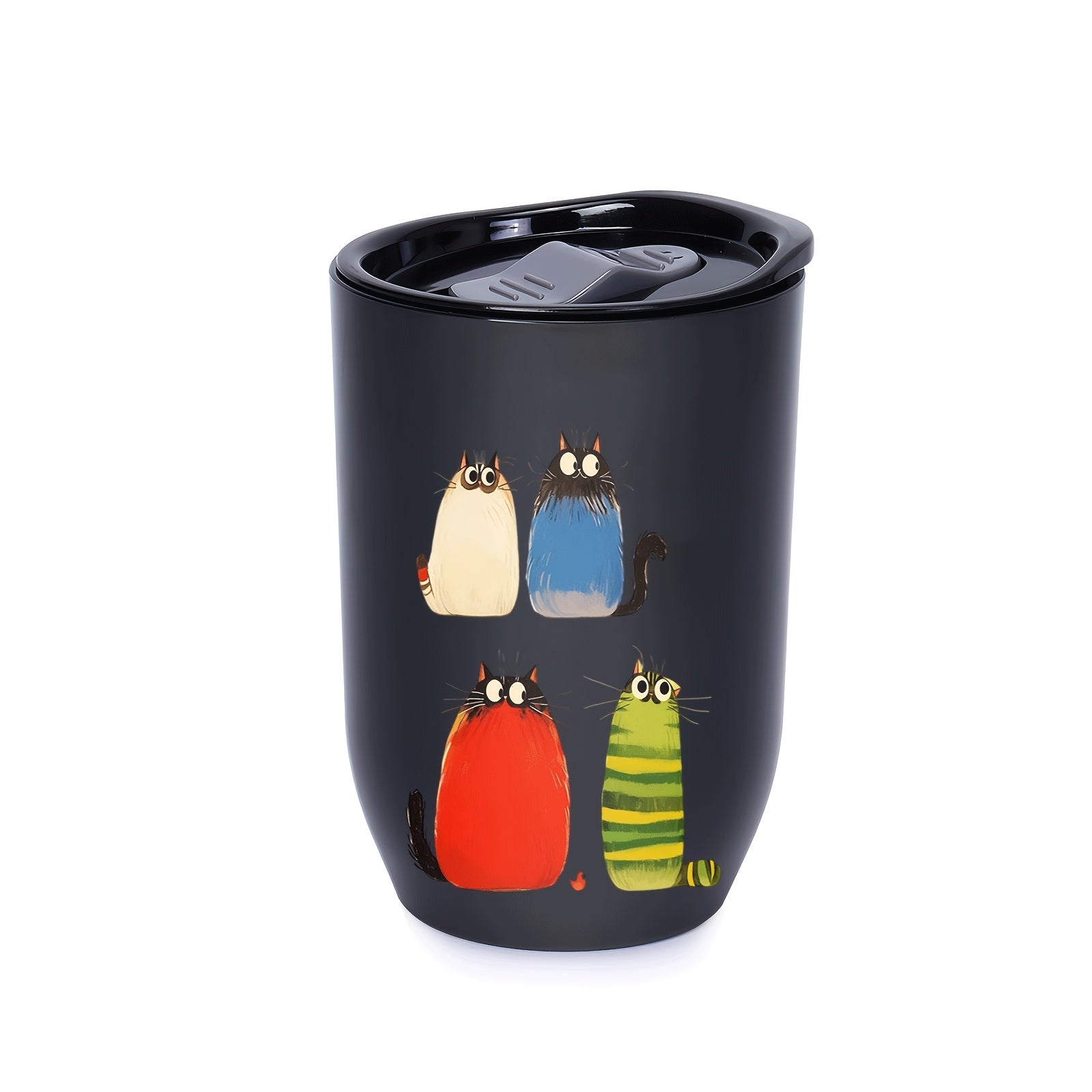 A Set of 1 Portable Water Cup, Coffee Cup, And Warm Water Cup, Featuring a Colorful Design of Four Cats on a Plastic Egg Shell Cup with a Lid, Leak-Proof, Suitable for Travel, Office, Gifts for Girlfriend, Boyfriend, Friends, Company Rewards