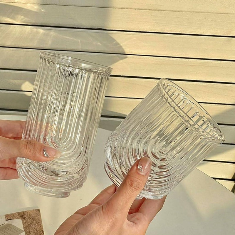 Striped U - Shaped Glass Cup iced Latte Coffee Glasses Beverage Glasses Tea Cup Simple Drinking Cups Beer Mug