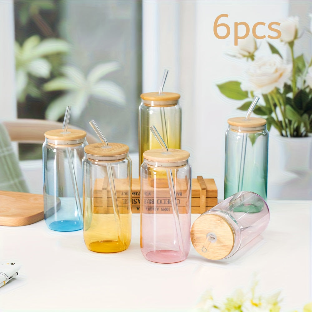 Set of 6 Glass Tumblers – 16.91oz Capacity Featuring Lids And Glass Straws – Perfect for Coffee, Tea, And Outdoor Use