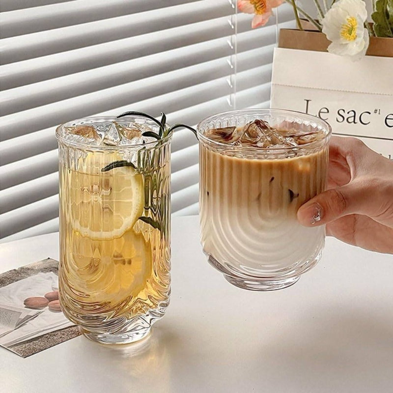 Striped U - Shaped Glass Cup iced Latte Coffee Glasses Beverage Glasses Tea Cup Simple Drinking Cups Beer Mug