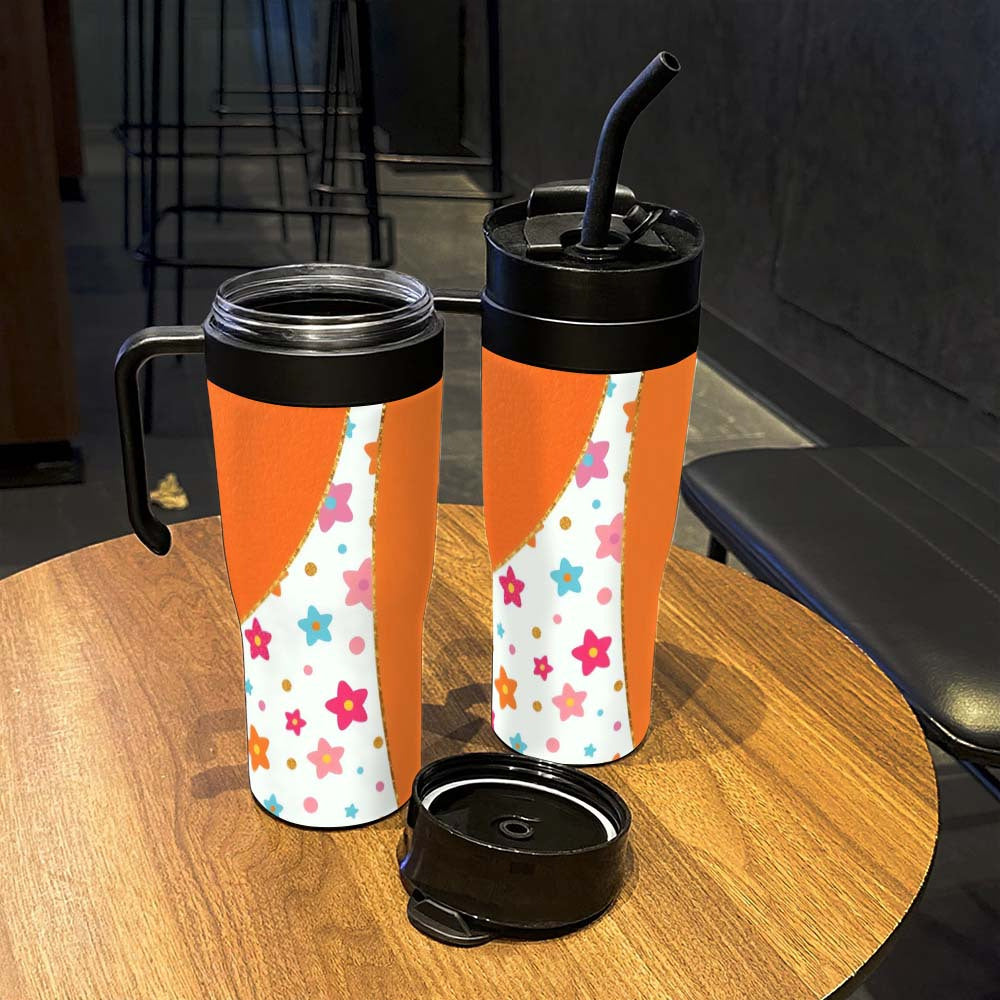 Vibrant Cartoon Star Design on a Plastic Cup for Beverages, Crafted from PC Material, Featuring an Impressive 1200Ml (40.58Oz) Capacity, Complete with a Lid And Straw. This Portable Travel Mug Is Suitable for Both Hot And Cold Drinks