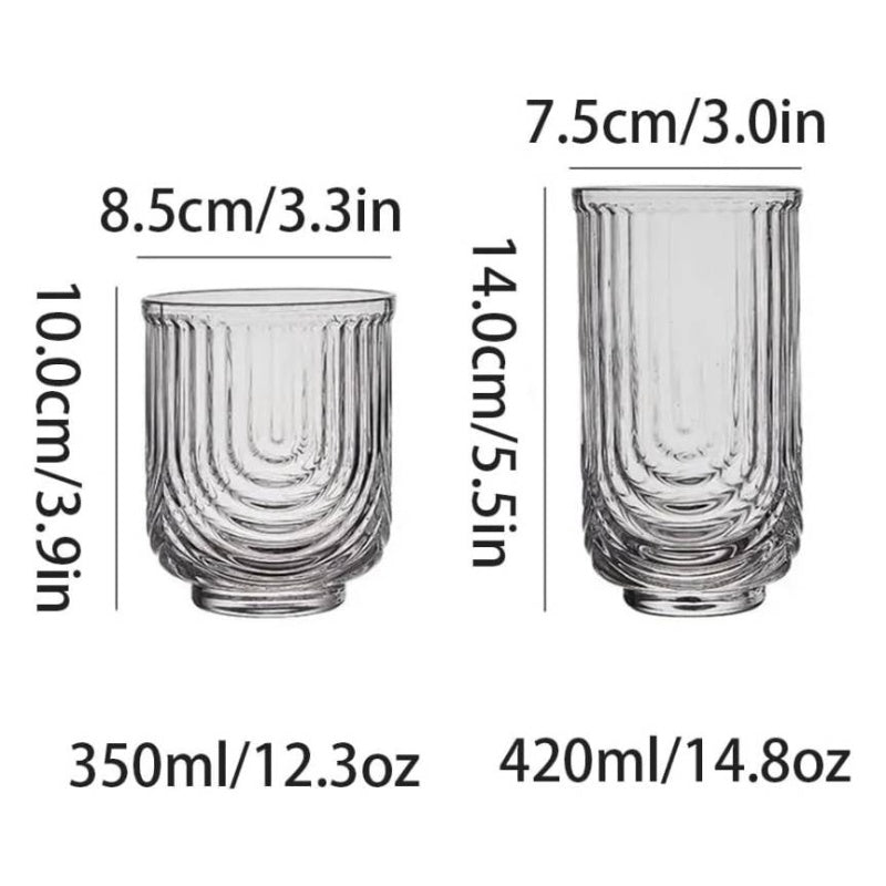 Striped U - Shaped Glass Cup iced Latte Coffee Glasses Beverage Glasses Tea Cup Simple Drinking Cups Beer Mug