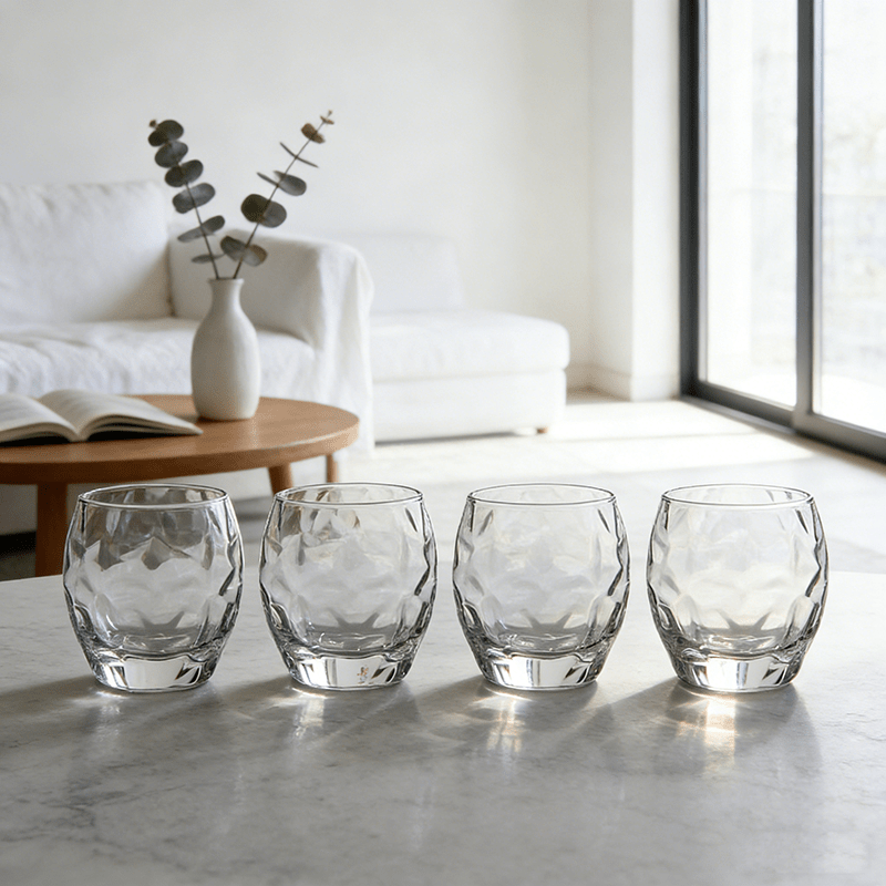 Set of 4 Stylish 11.83oz Transparent Glass Cups, Creatively Designed for Home Use As Milk Or Coffee Cups, Versatile Glassware