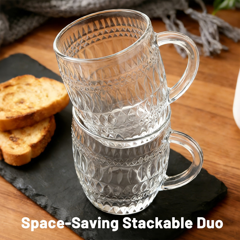 4pcs Aesthetic Textured Glass Coffee Mugs | Heat-Resistant, with Handle | Perfect for Latte, Cappuccino & Hot Chocolate | Reusable, Freezer Safe | Ideal for Home, Office, Daily Use & Couples Gift | Hand Wash Only