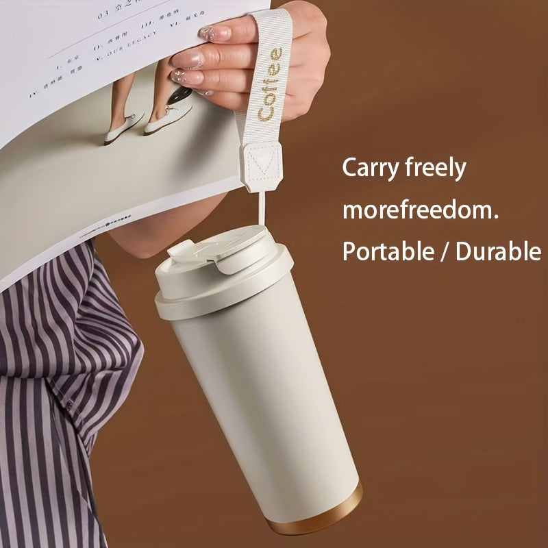 Portable Stainless Steel Coffee Mug, Keeps Hot Or Cold, 18Oz Capacity with And Straw, Suitable for Men And Women As A Handheld Water Bottle, Suitable for Gift Giving, Multifunctional, Durable, Unique