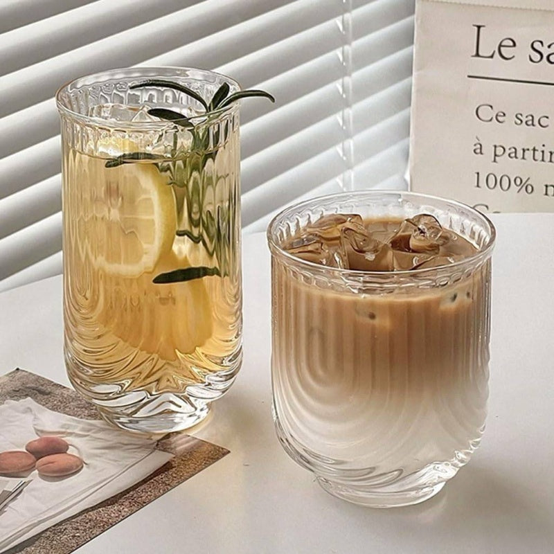 Striped U - Shaped Glass Cup iced Latte Coffee Glasses Beverage Glasses Tea Cup Simple Drinking Cups Beer Mug