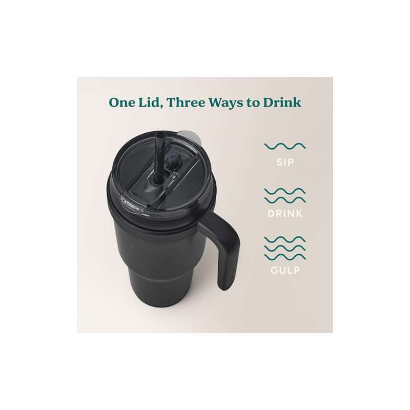 40 oz Stainless Steel Tumbler with Handle | Dual-Wall Vacuum Insulated Travel Mug, Sweat-Proof Lid, Reusable Straw, Keeps Drinks Cold for 24 Hrs, Fits Cupholders, Dishwasher Safe - Phantom