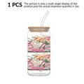 1pc, 16Oz Glass Cup Soda Can with Lid And Glass Straw, UV Printed Floral Design, Bicycle, Pink Pattern, Glass Coffee Cup Juice Drink Jar, Home Kitchen Party Tableware, Christmas Gift Thanksgiving Gift, Holiday Gift New Year Gift